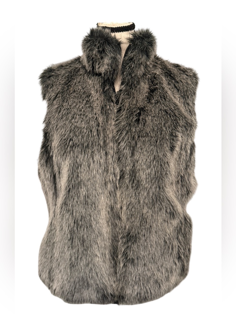 Express Reversible Faux Fur Vest Gray Lined Pockets Women’s Medium